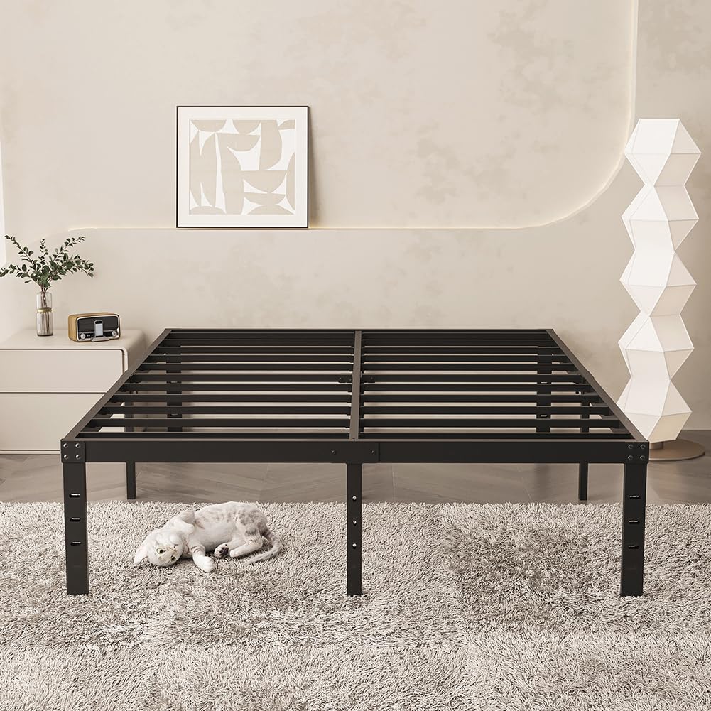 Queen Size 18 Inch Metal Platform Bed Frame Black J5150