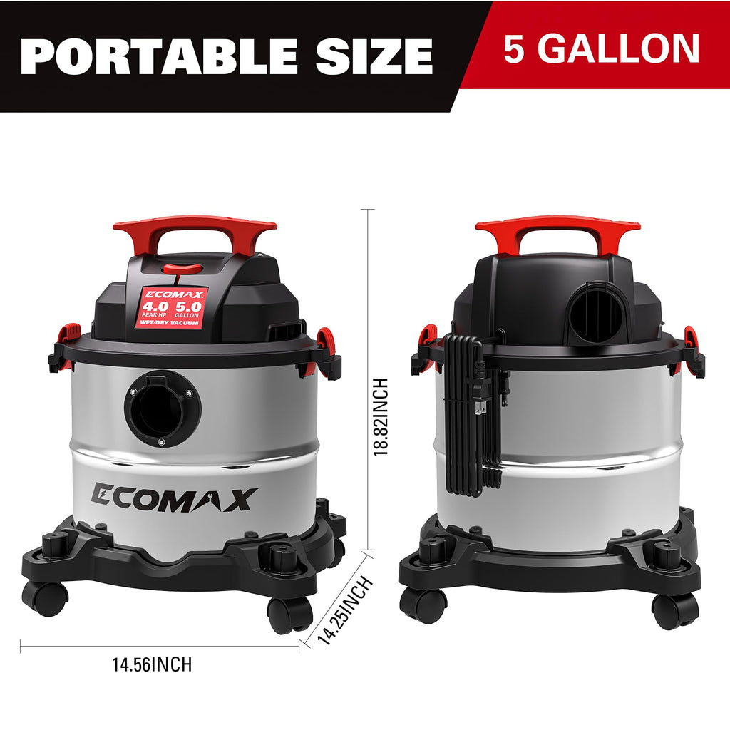 Wet and Dry 5 Gallon 4 HP Stainless Steel Shop Vacuum D91073