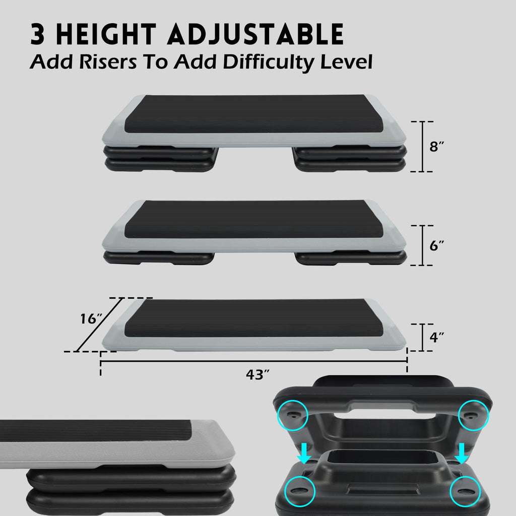 Adjustable Step Aerobic Platform with 4 Stackable Risers J627