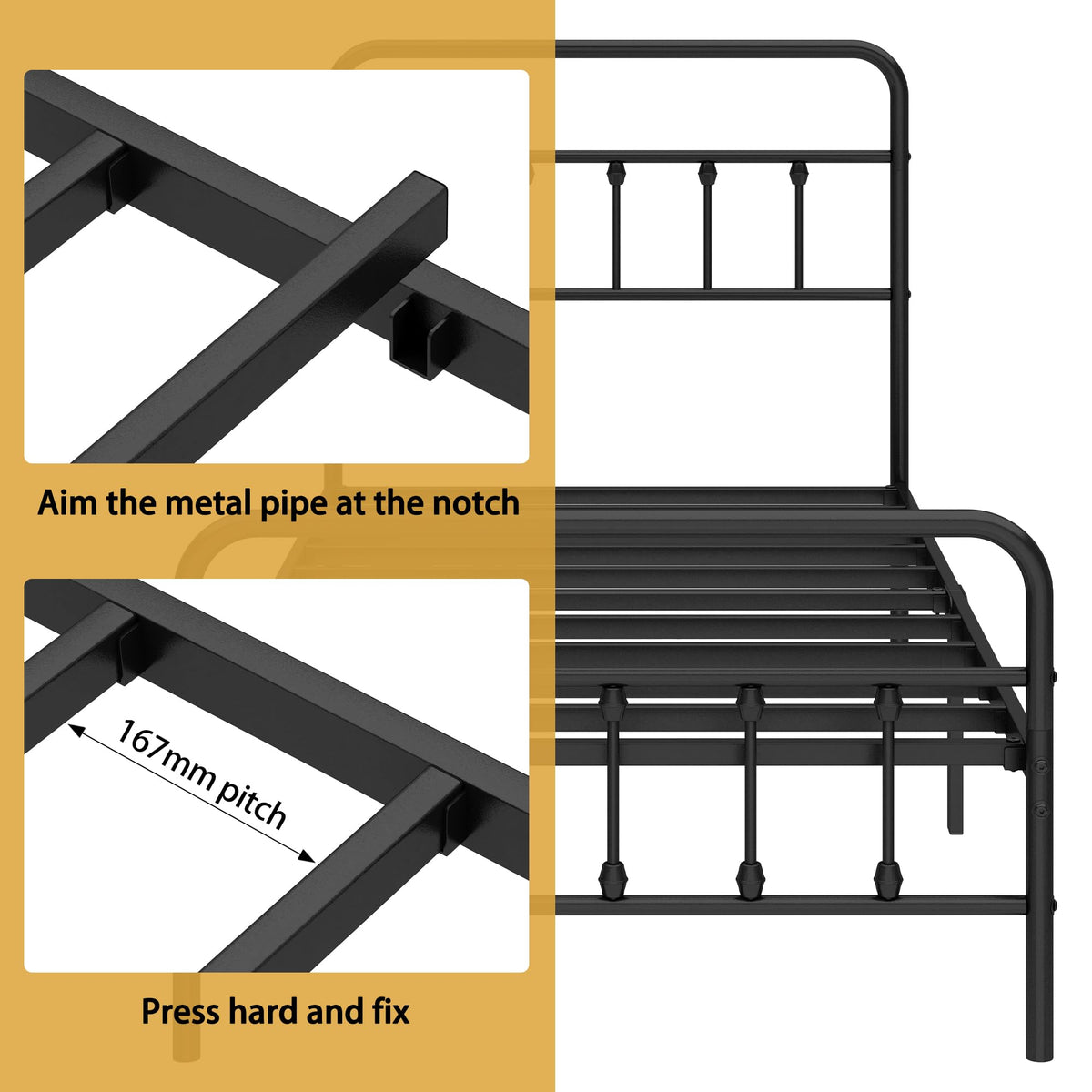 Queen Metal Bed Frame with Victorian Headboard & Footboard T34366