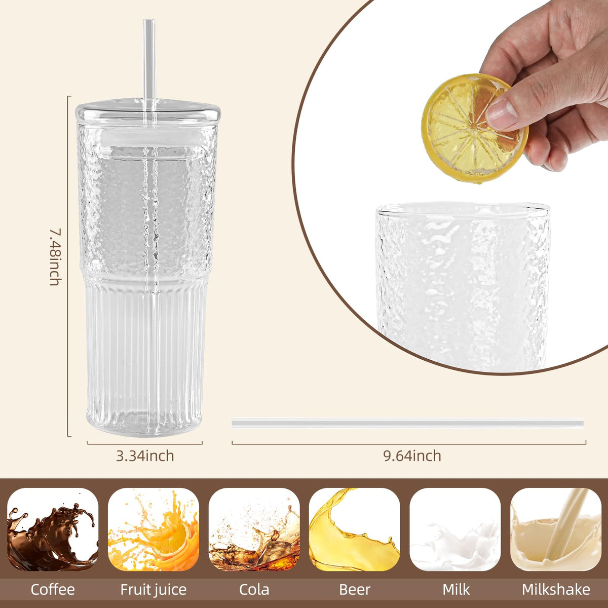 20 oz Glass Cups with Lids and Straws O79131