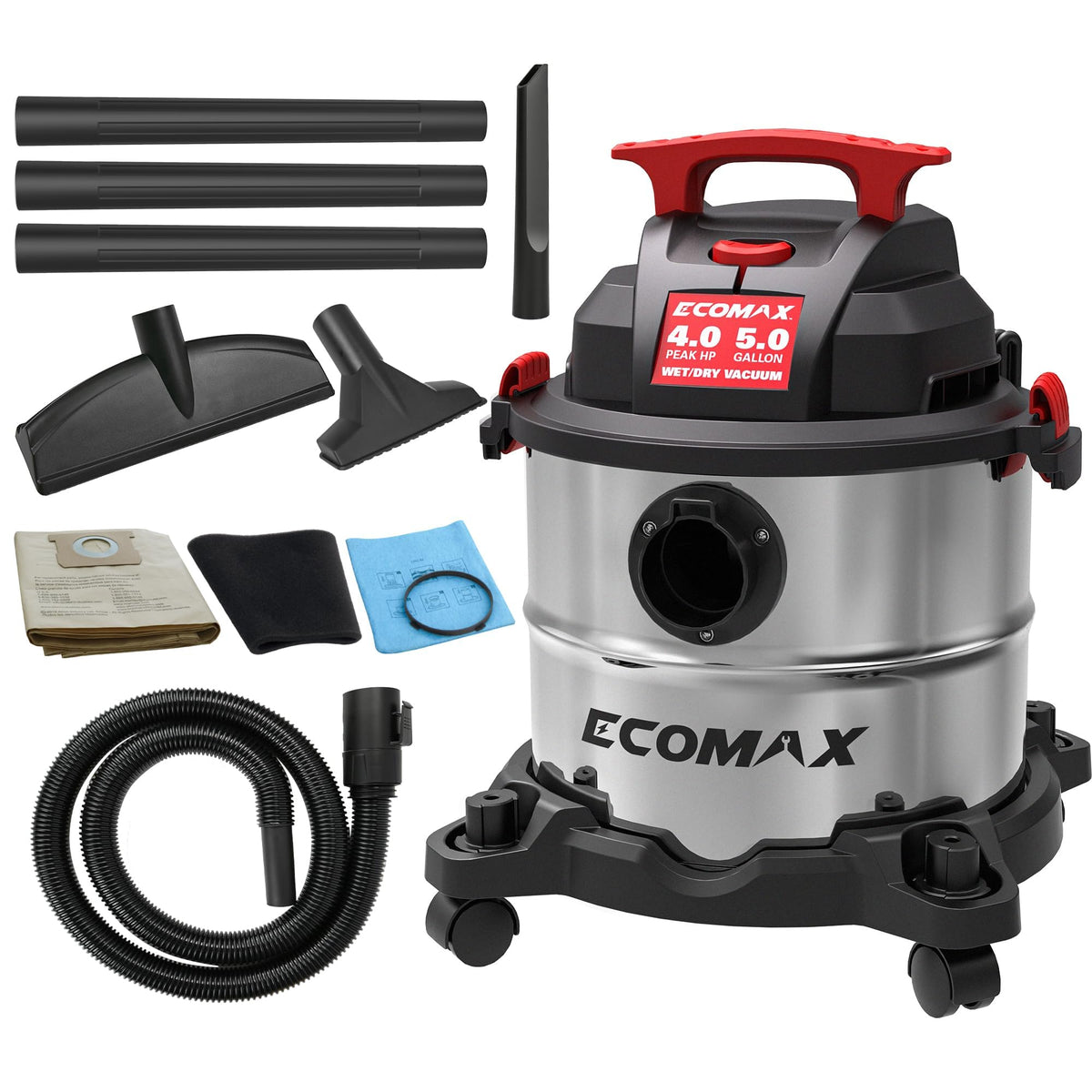 Wet and Dry 5 Gallon 4 HP Stainless Steel Shop Vacuum D91073