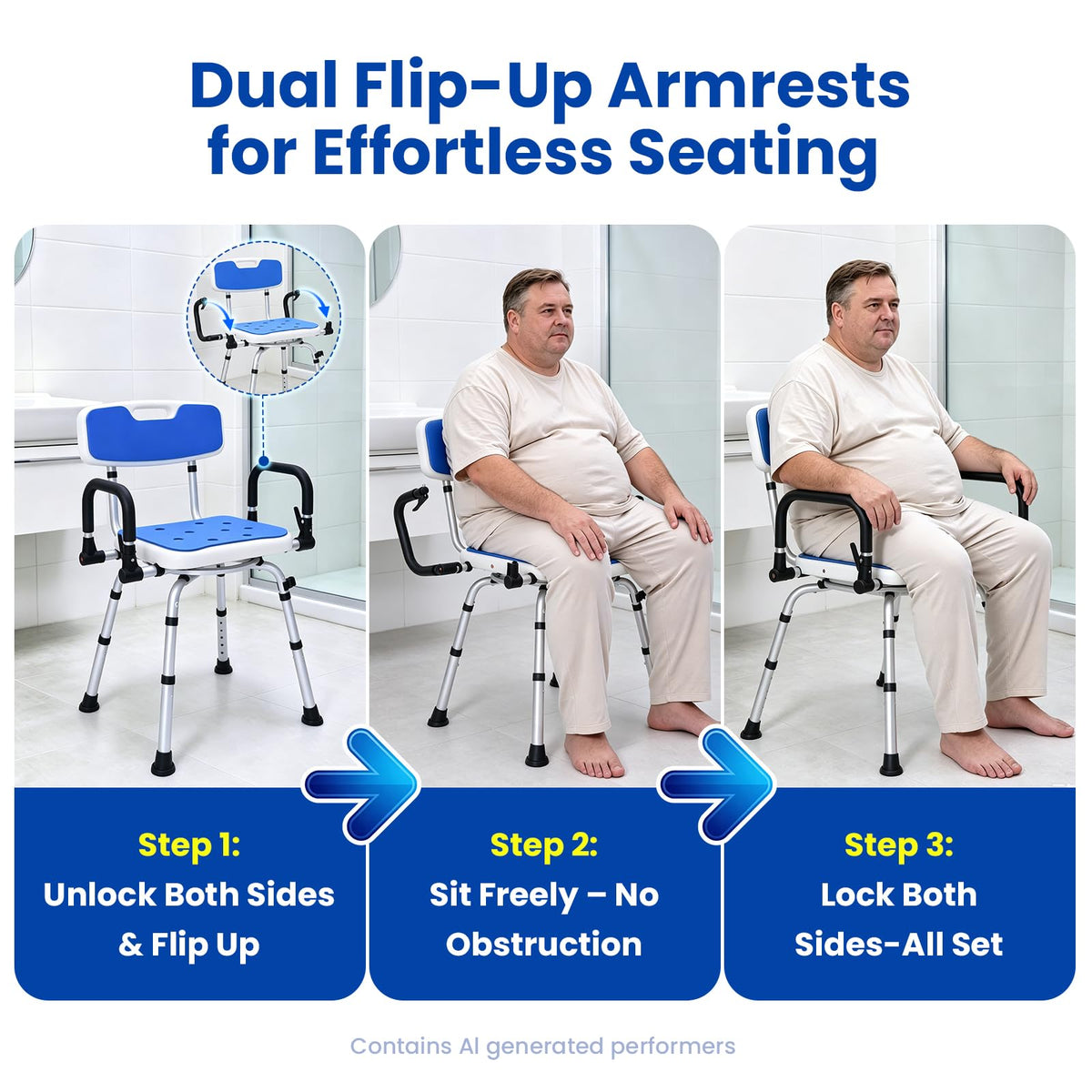 Swivel Shower Chair with Pivoting Arms, Adjustable Height X890168