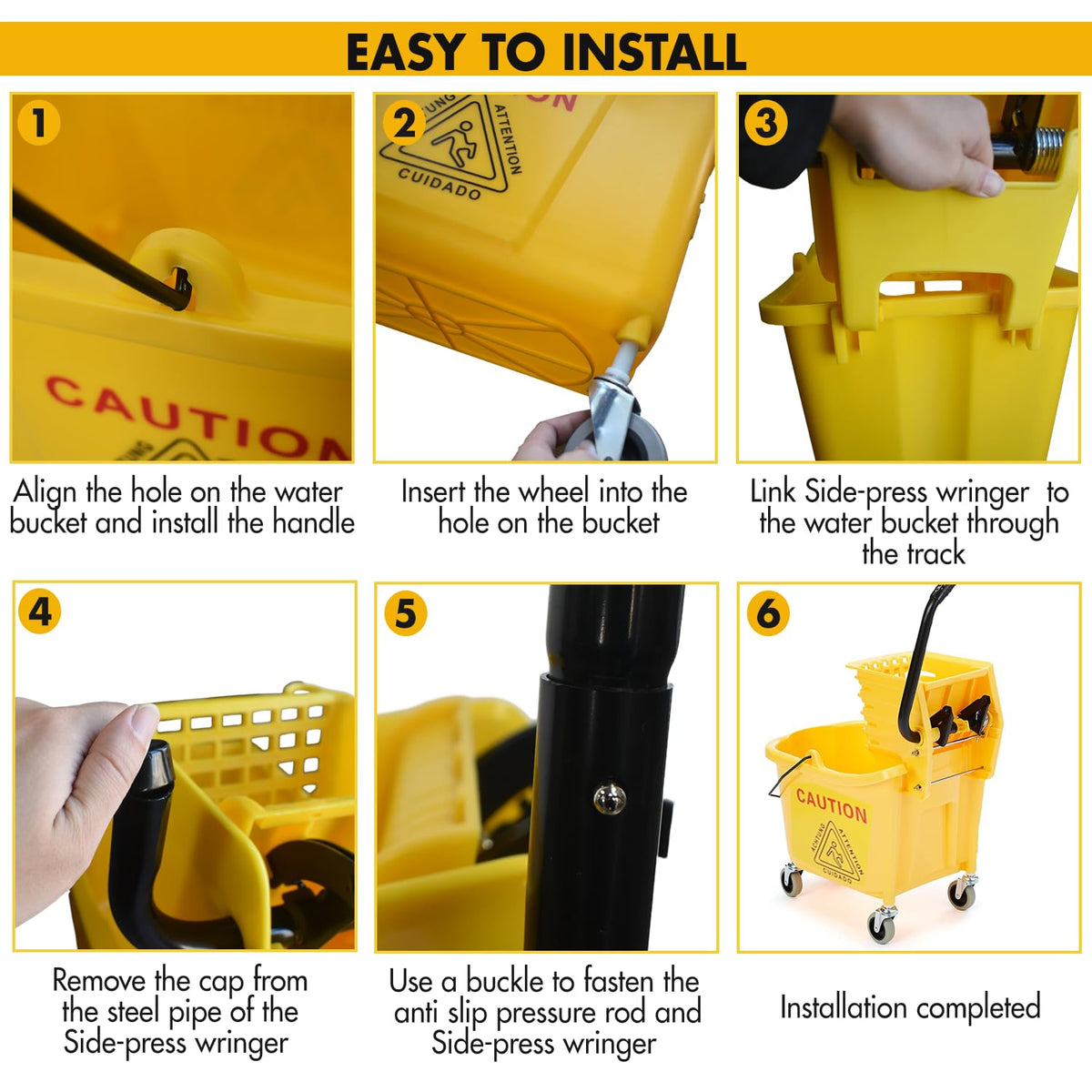 Commercial Mop Bucket with 2 Mop Heads and Caution Sign, 38 Quart J304