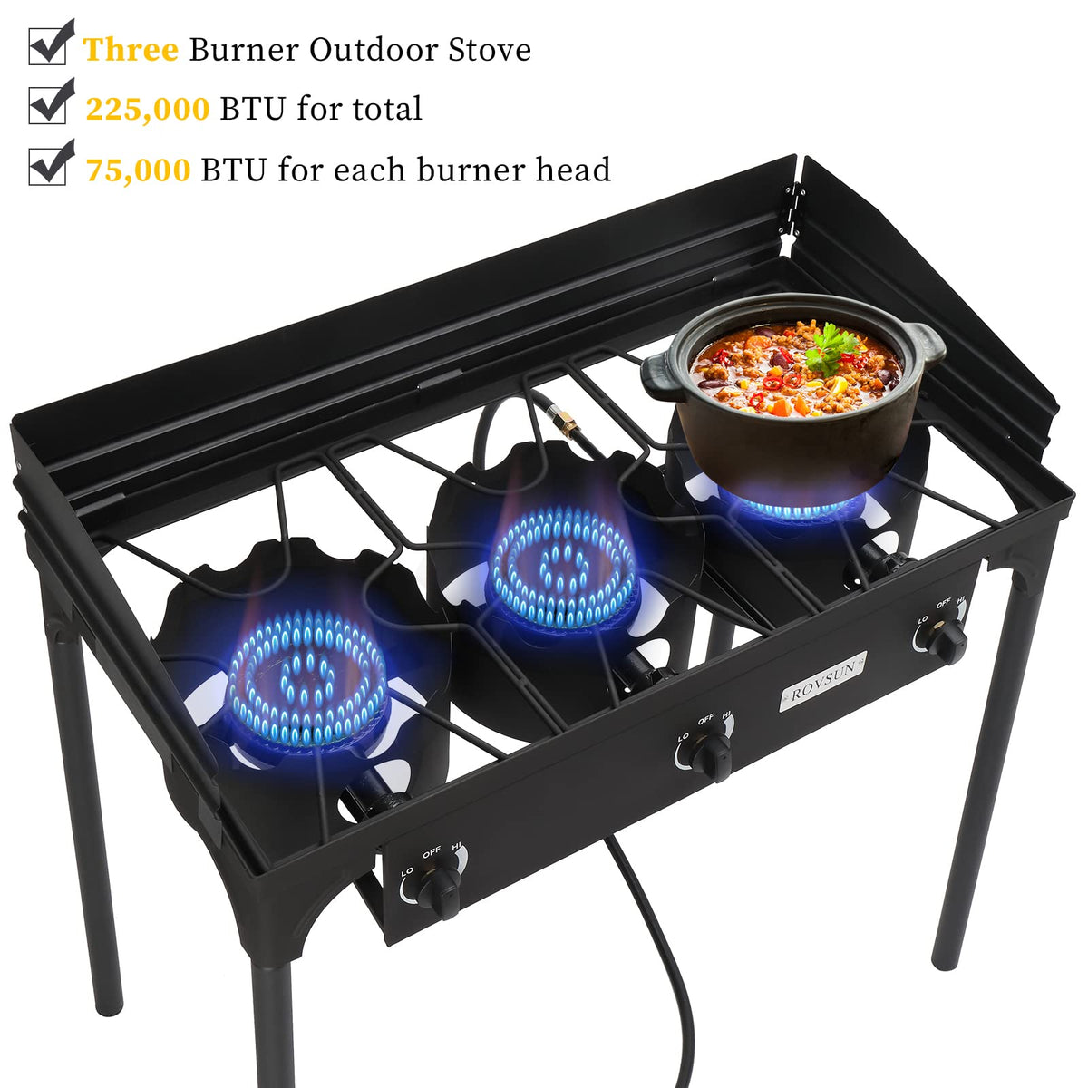 3 Burner Outdoor Propane Gas Stove with Windpanel V2598