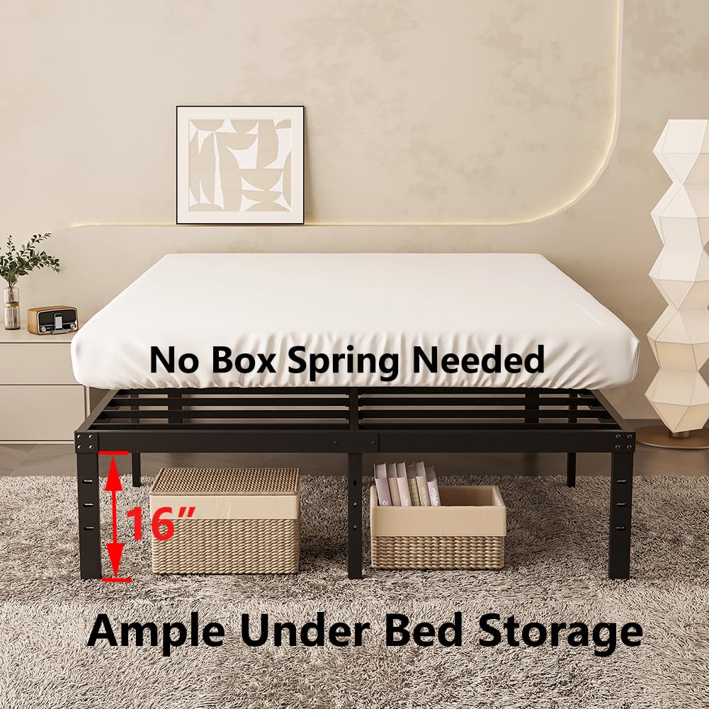 Queen Size 18 Inch Metal Platform Bed Frame Black J5150