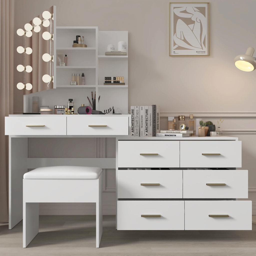 White Makeup Vanity Desk Set with 8 Drawers M345