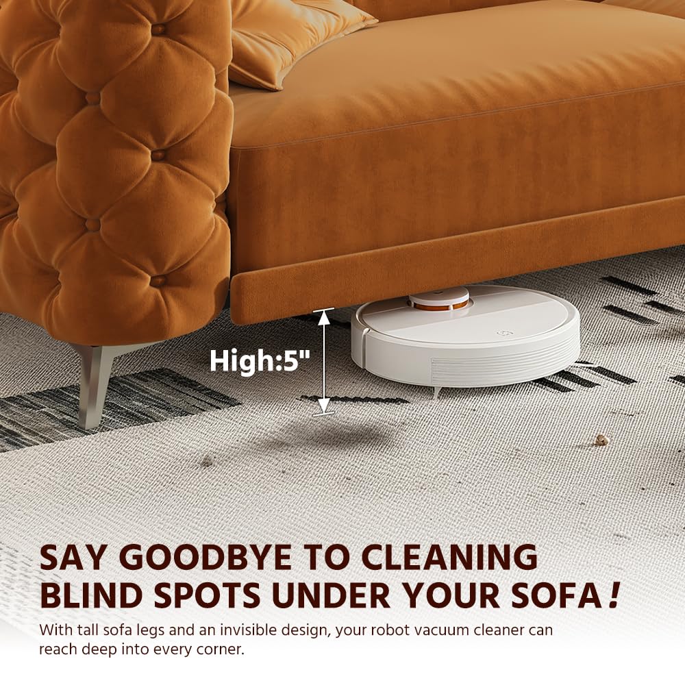 Orange Velvet Convertible Sleeper Sofa with Ottoman M682