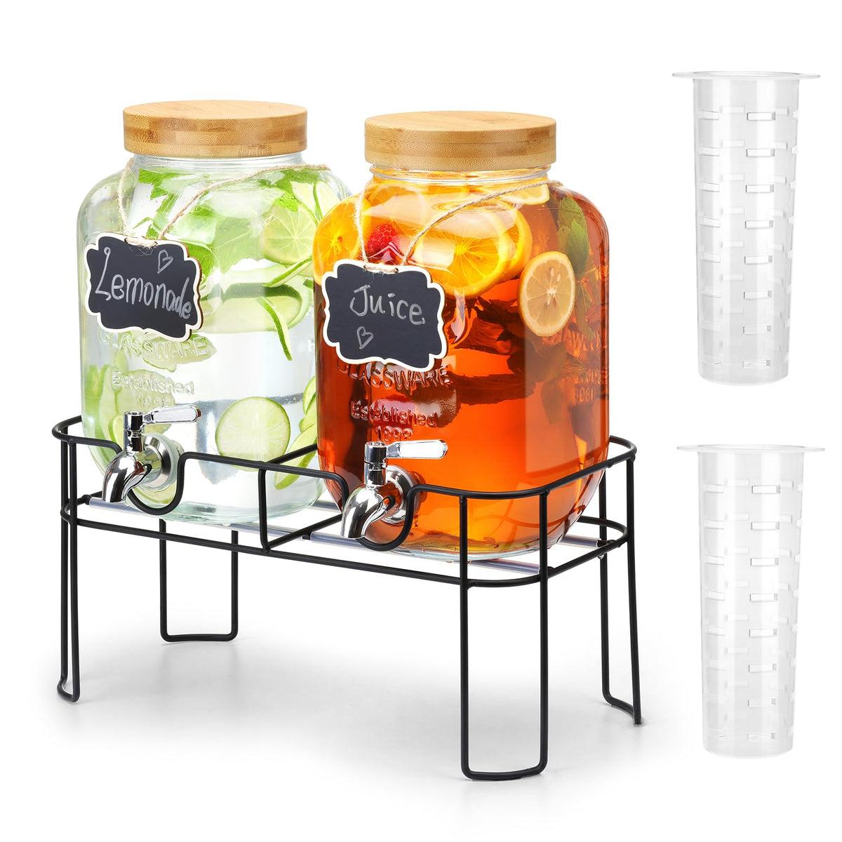 2 Pack 1 Gallon Glass Drink Dispenser with Bamboo Lid L514805