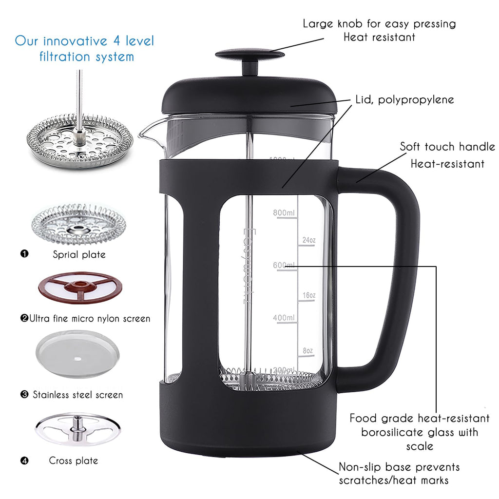 34 oz French Press and Manual Coffee Grinder with Canister W502