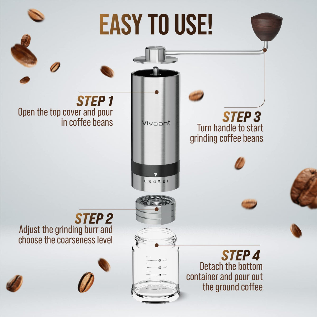 Manual Coffee Grinder Stainless Steel Conical Burr Mill G2441