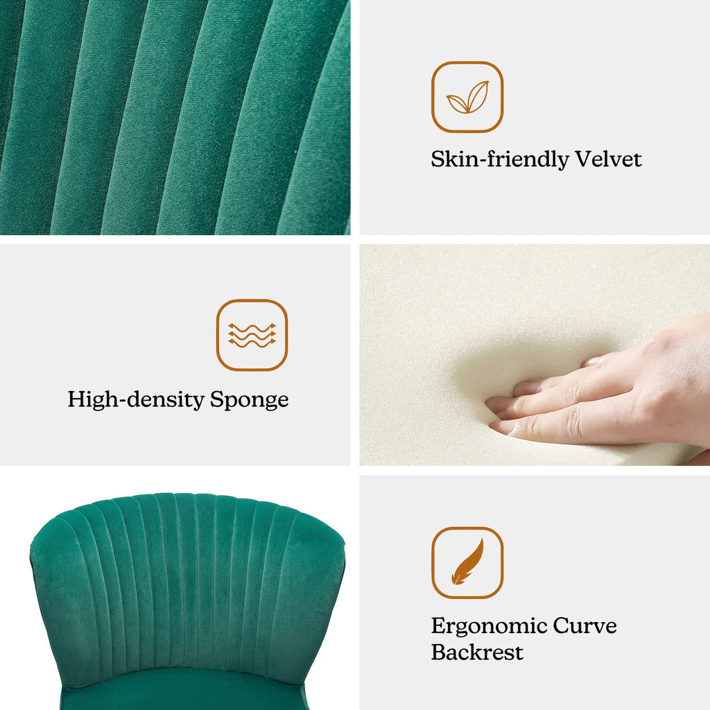 Velvet Accent Chair Set of 2 Emerald Green Wingback Armless Slipper Chair Q875908