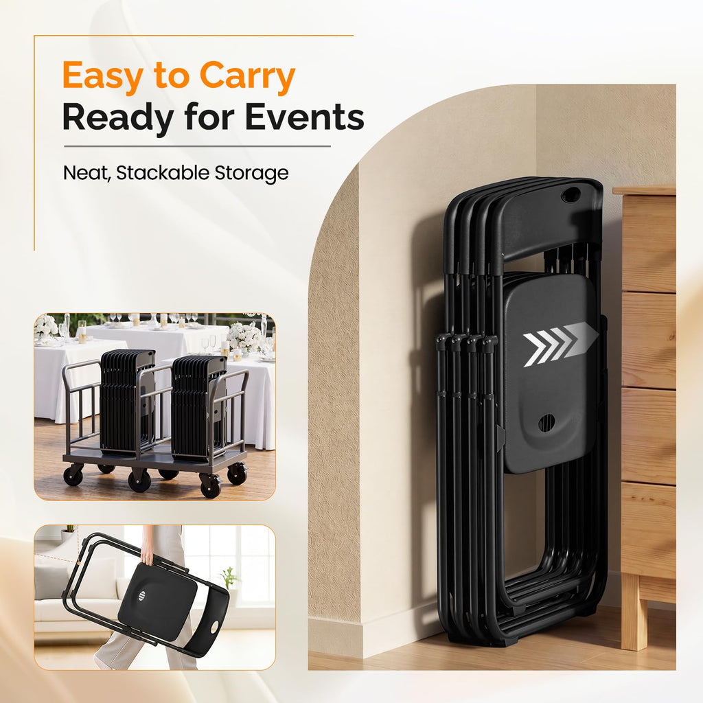 Black Plastic Folding Chairs 10 Pack Metal Frame P63377