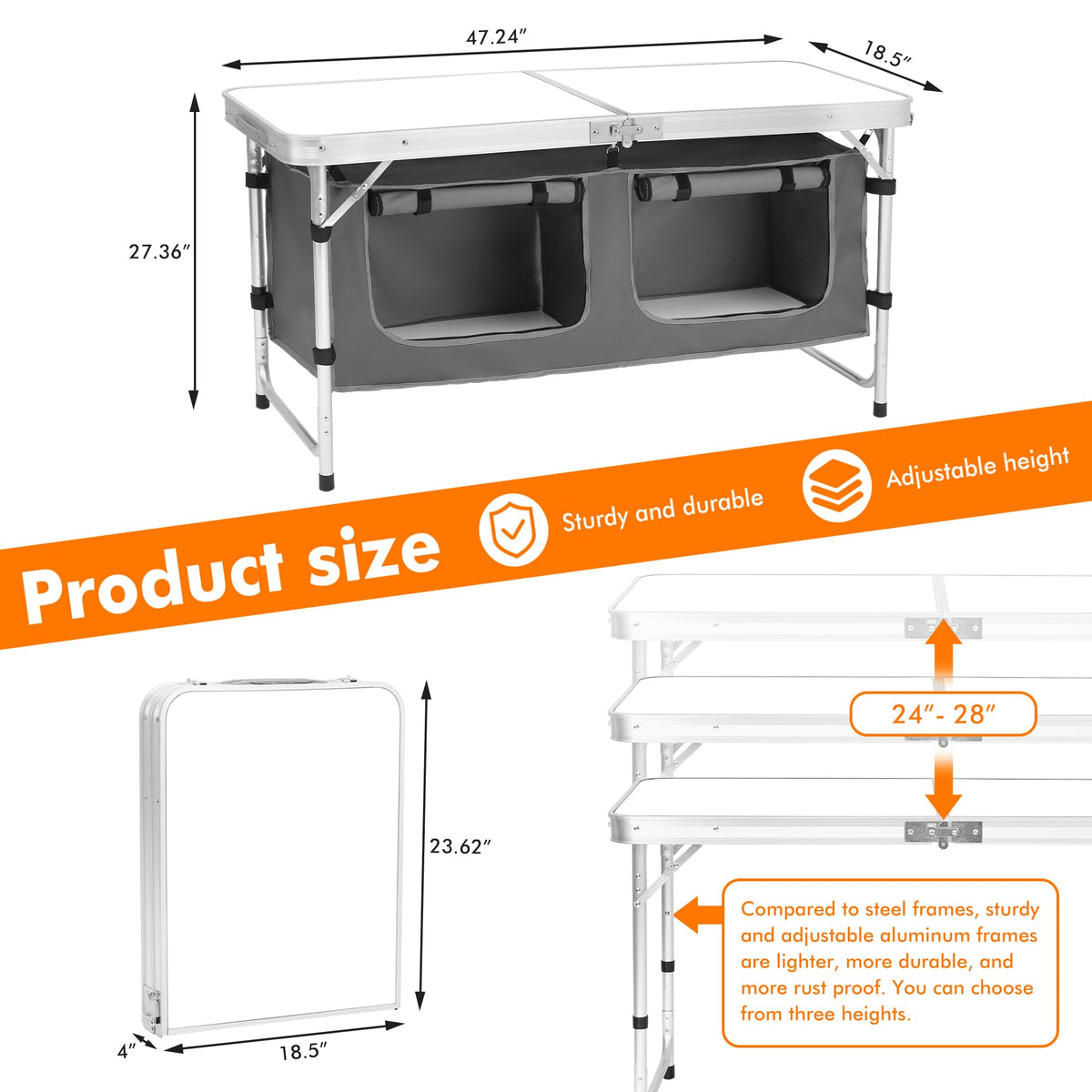 Camping Folding Aluminum Table with Adjustable Legs S4829