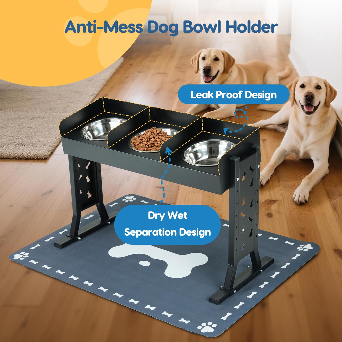 Elevated Dog Bowls with 3 Stainless Steel Bowls N32410
