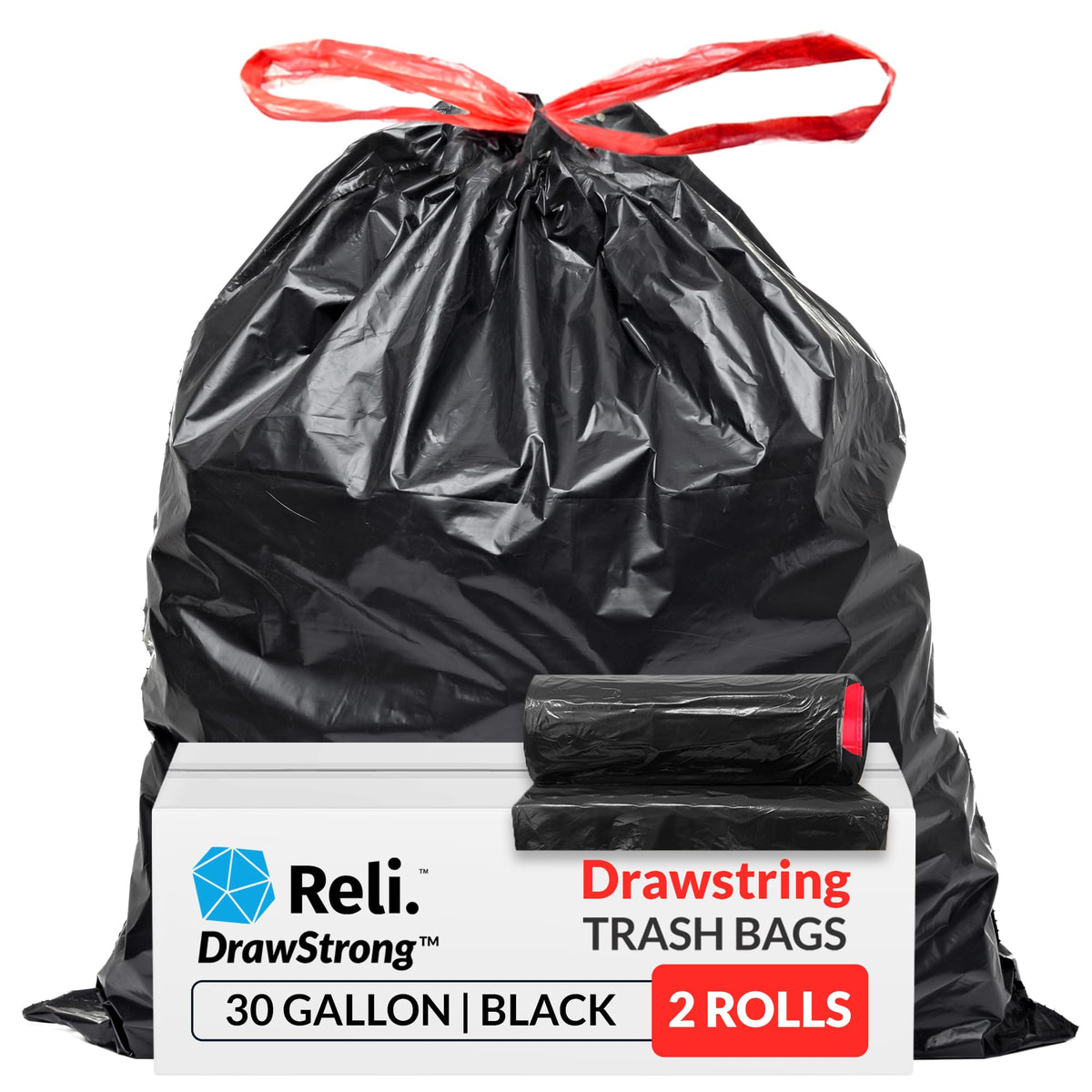 30 Gallon Black Drawstring Trash Bags 150 Count X7414