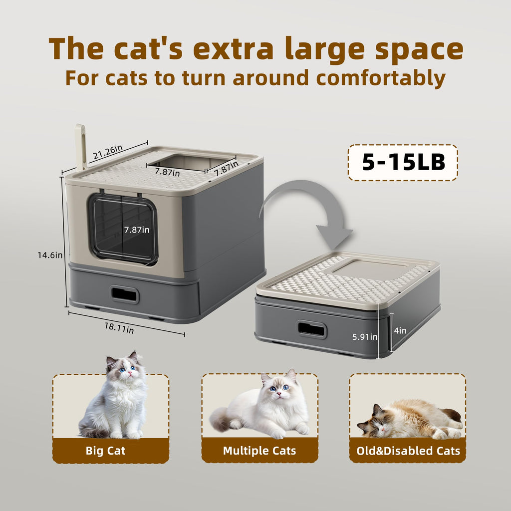 XL Enclosed Stainless Steel Cat Litter Box with Pull-Out Drawer G810