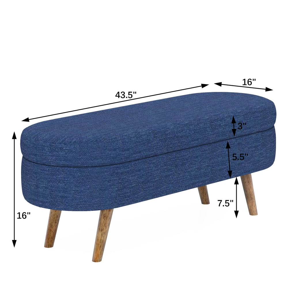 Oval Storage Bench with Rubber Wood Legs, Blue A664555