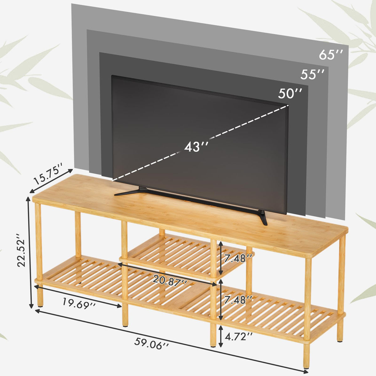 Bamboo 3 Tier TV Stand for 60 65 Inch TV B84810