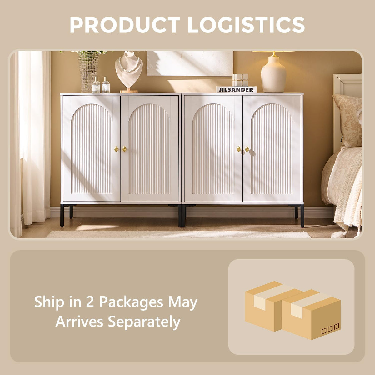 White Modern Arched Sideboard Buffet Cabinet with Storage Q5736