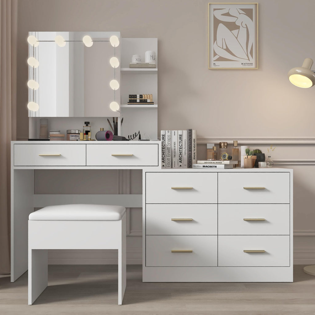 White Makeup Vanity Desk Set with 8 Drawers M345