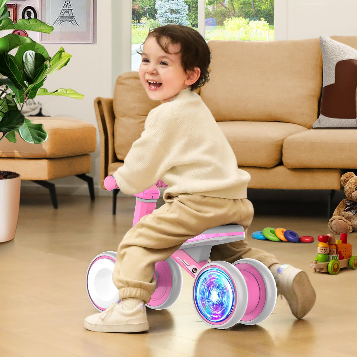 Baby Balance Bike with Adjustable Soft Seat, 4 Silent Wheels R23746
