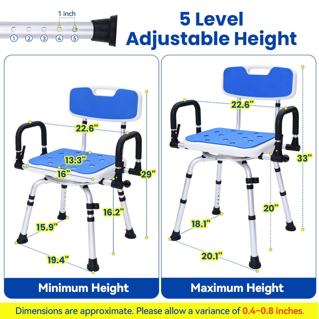 Swivel Shower Chair with Pivoting Arms, Adjustable Height X890168