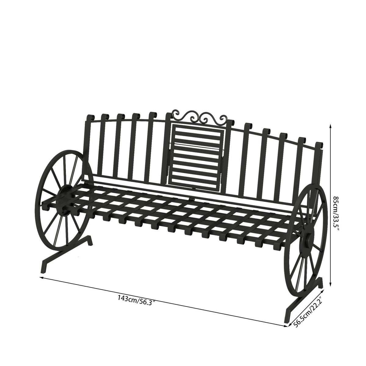 Black Outdoor Garden Bench with Built-in Table T864276