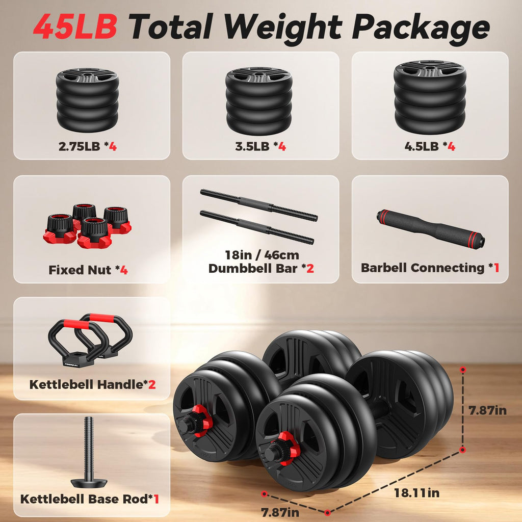 Adjustable 5 in 1 Dumbbell Set 20-90 lbs P332