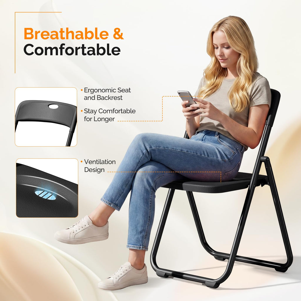 Black Plastic Folding Chairs 10 Pack Metal Frame P63377