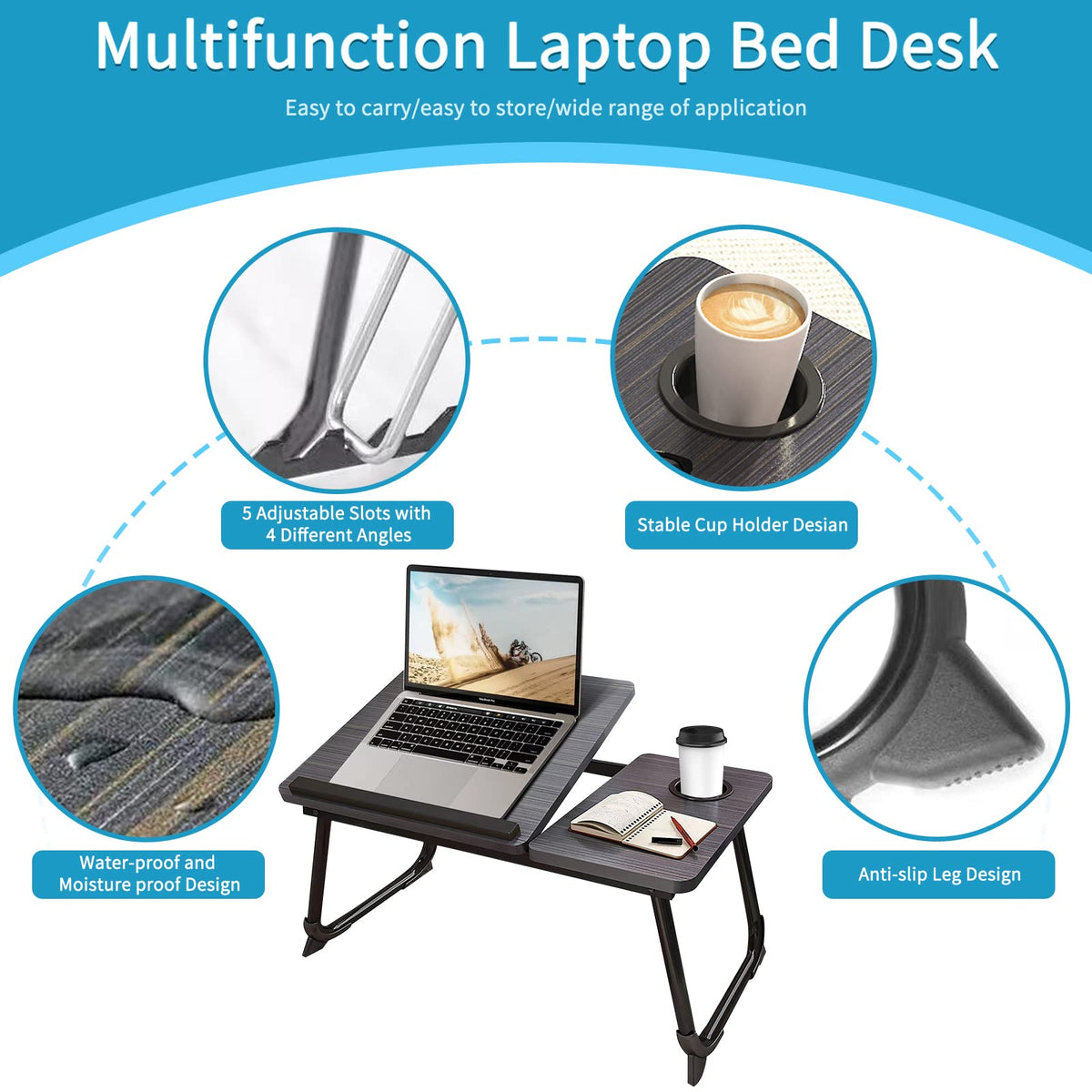 White Laptop Desk with Cup Holder Y632211