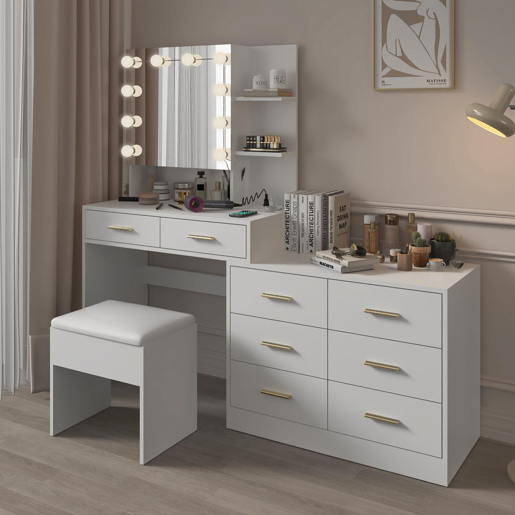 White Makeup Vanity Desk Set with 8 Drawers M345