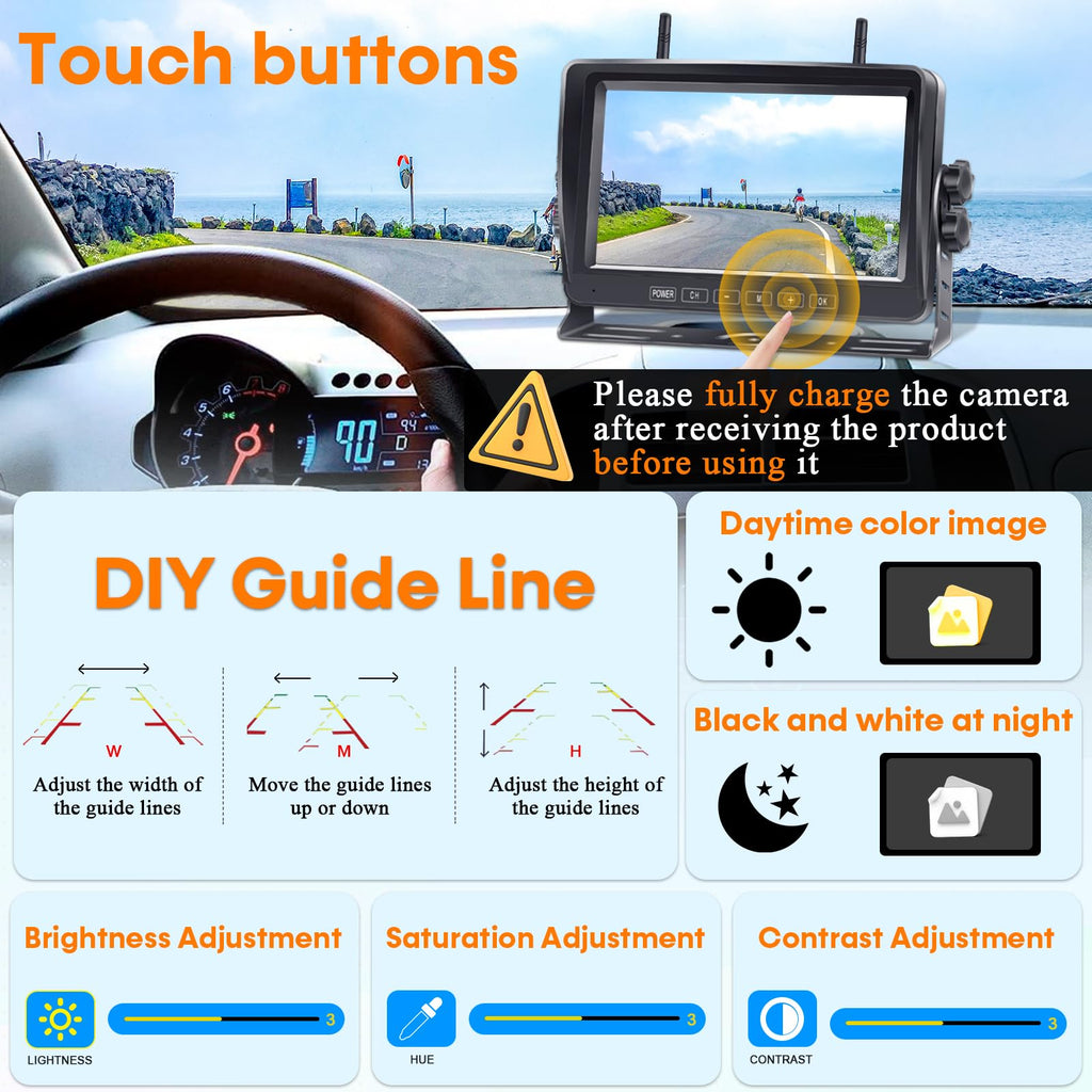 Wireless Backup Camera 7-Inch Magnetic HD 1080P T3242