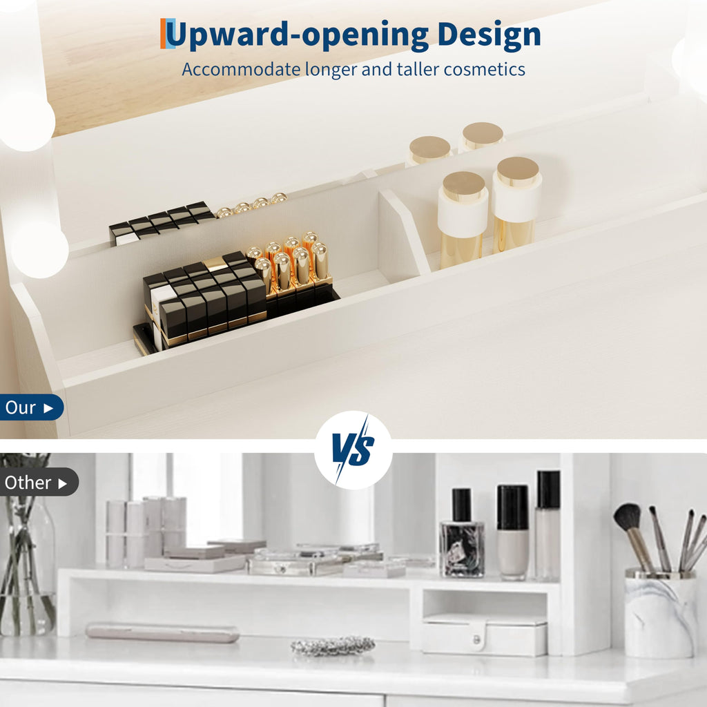 White Vanity Desk with Mirror and Lights L643