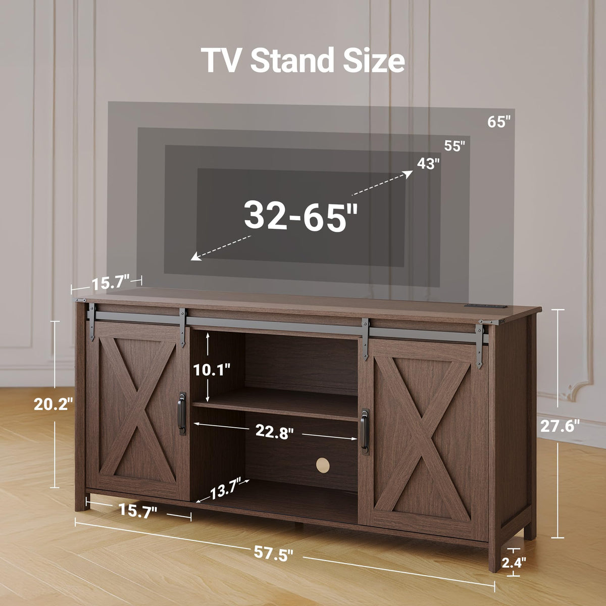 Farmhouse TV Stand 57 Inch Walnut U61809