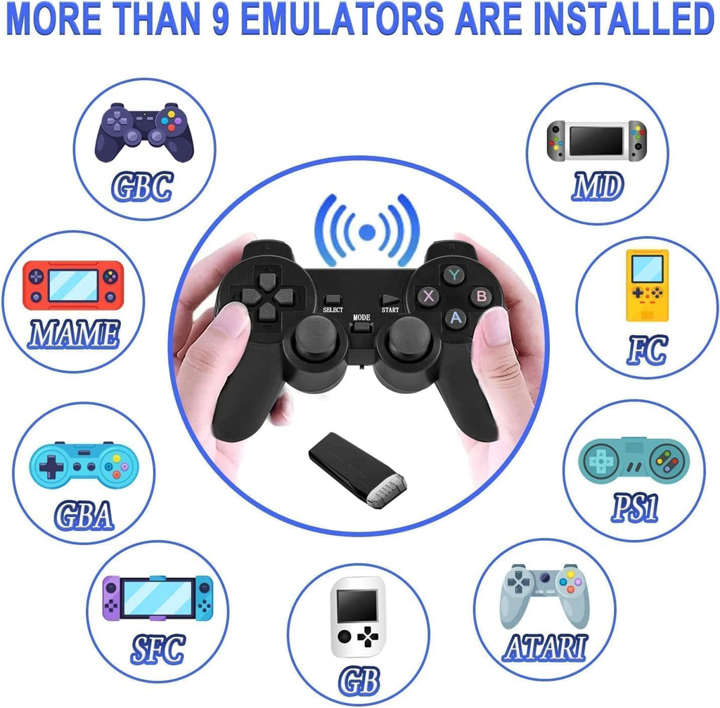 Plug and Play Retro Game Console with 4K HDMI Output, 2.4G Wireless Controllers, 64GB Memory Card O25458