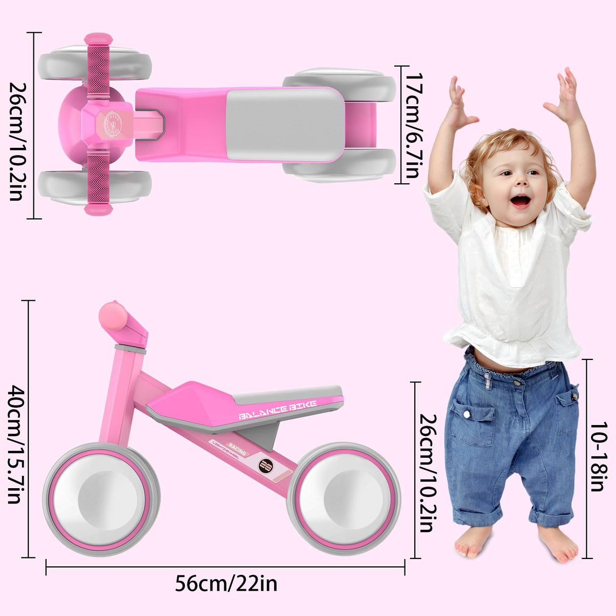 Baby Balance Bike with Adjustable Soft Seat, 4 Silent Wheels R23746