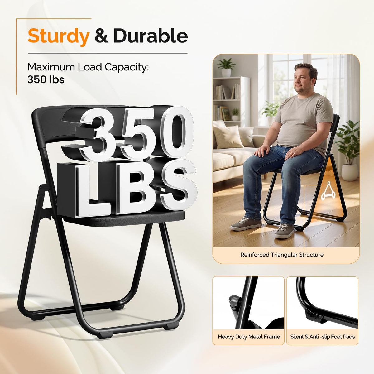 Black Plastic Folding Chairs 10 Pack Metal Frame P63377