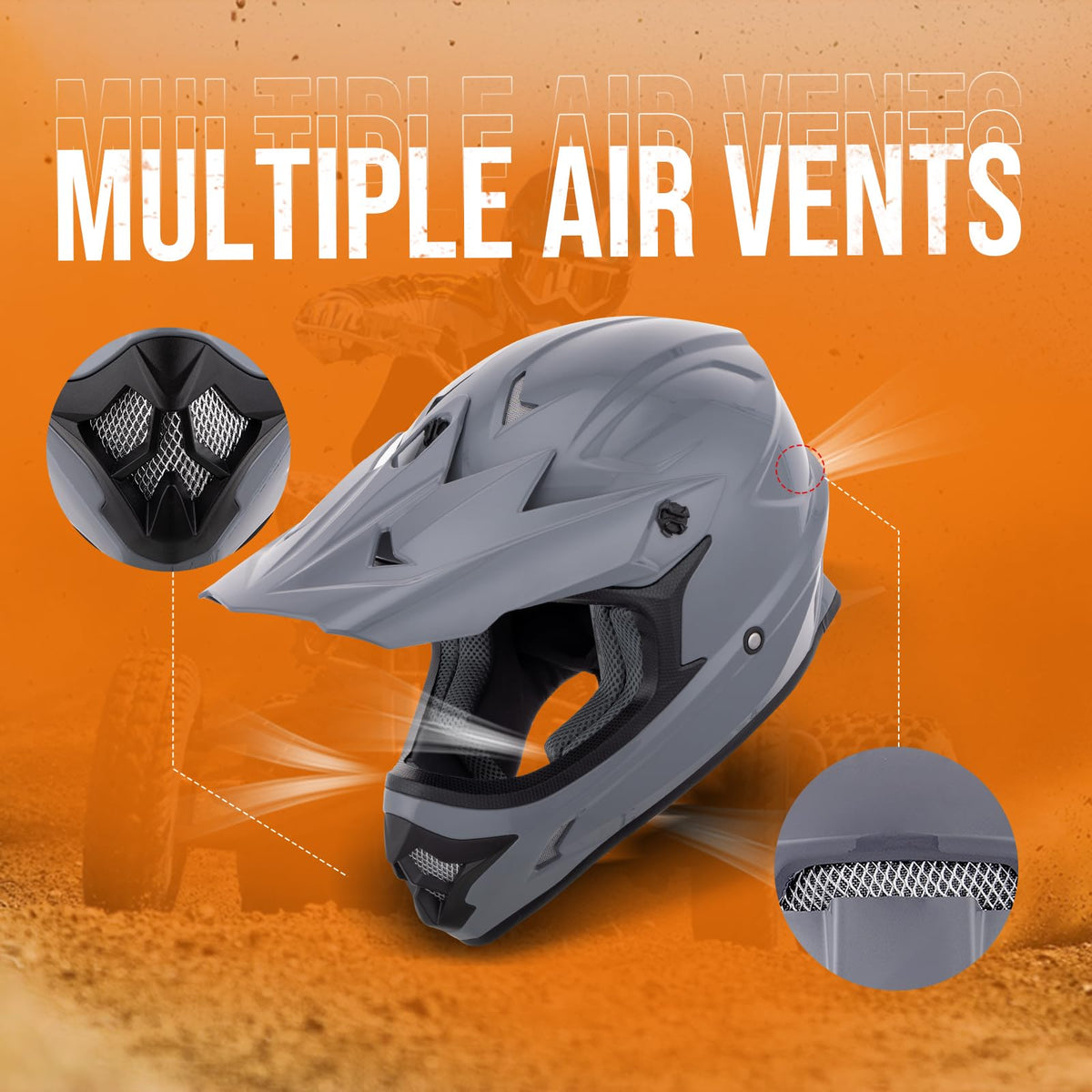 Adult ATV Dirt Bike Helmet with Goggles Gloves & Mask Adjustable Sun Visor Motorcycle Off-Road Motocross Downhill Moped MX Gray L A410