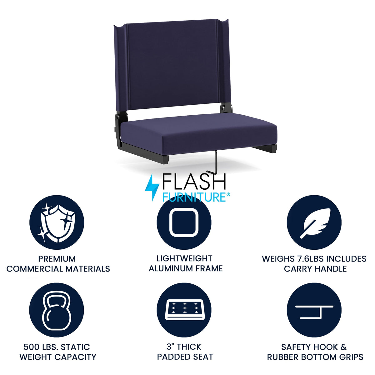 Portable Folding Padded Stadium Chair with Carrying Handle, Navy G43433
