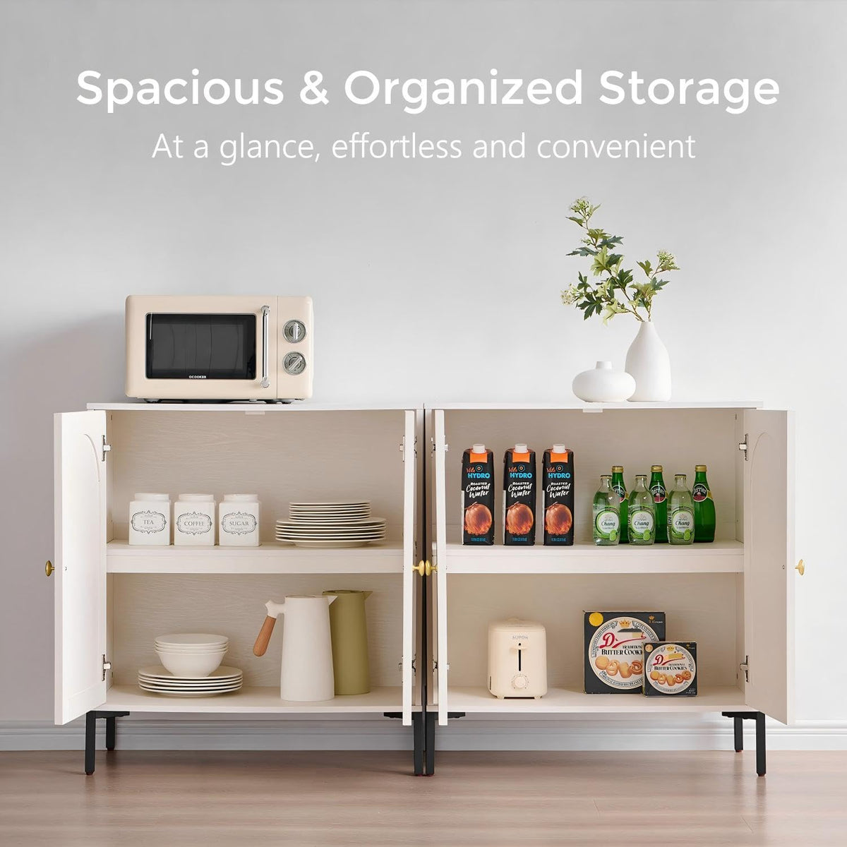 White Modern Arched Sideboard Buffet Cabinet with Storage Q5736