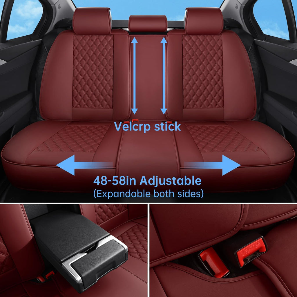 Wine Red Leather Full Set Car Seat Covers Q8327