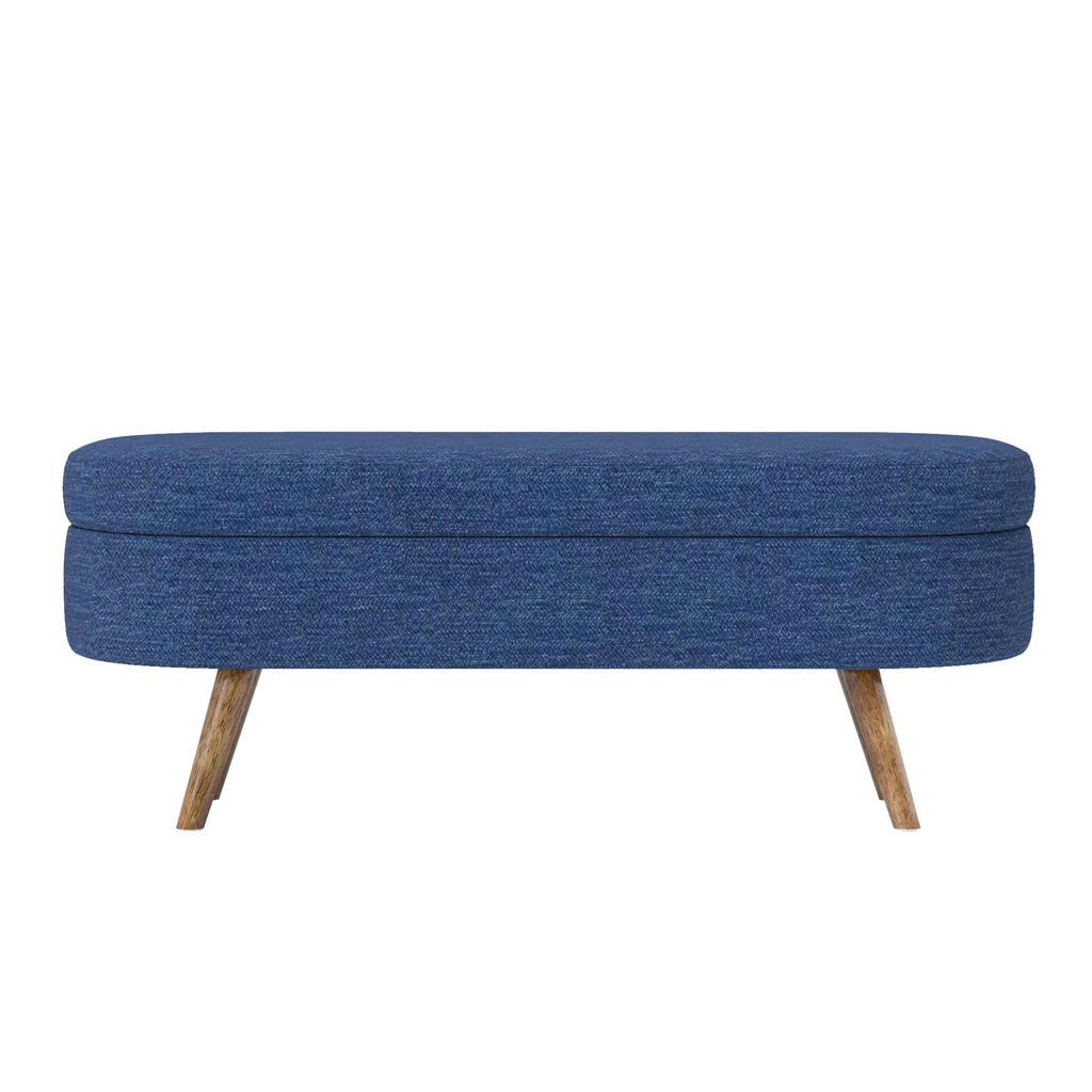 Oval Storage Bench with Rubber Wood Legs, Blue A664555