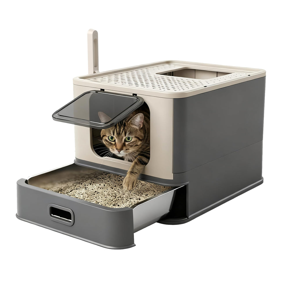 XL Enclosed Stainless Steel Cat Litter Box with Pull-Out Drawer G810