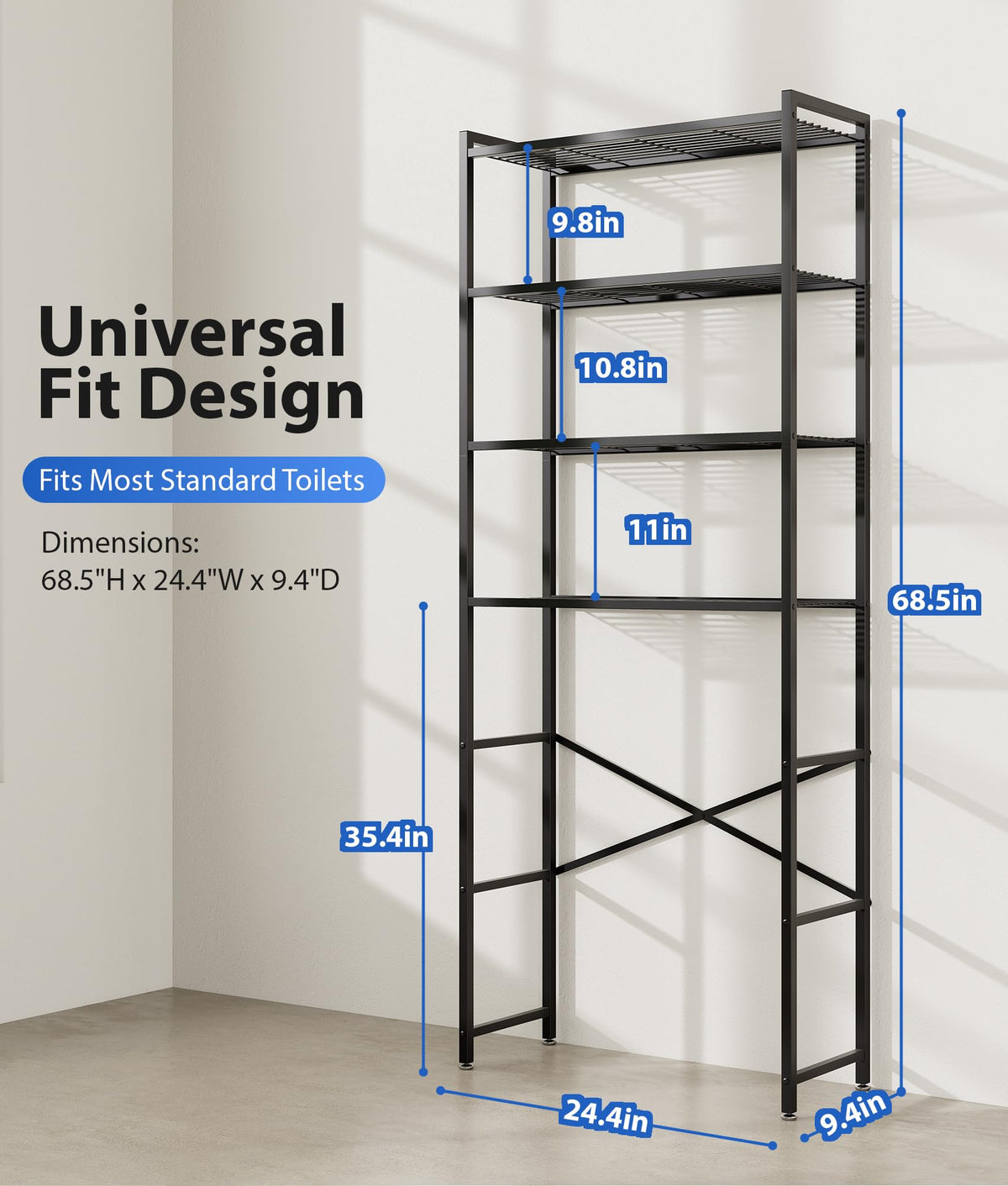 4-Tier Over The Toilet Storage Rack, Black H97148