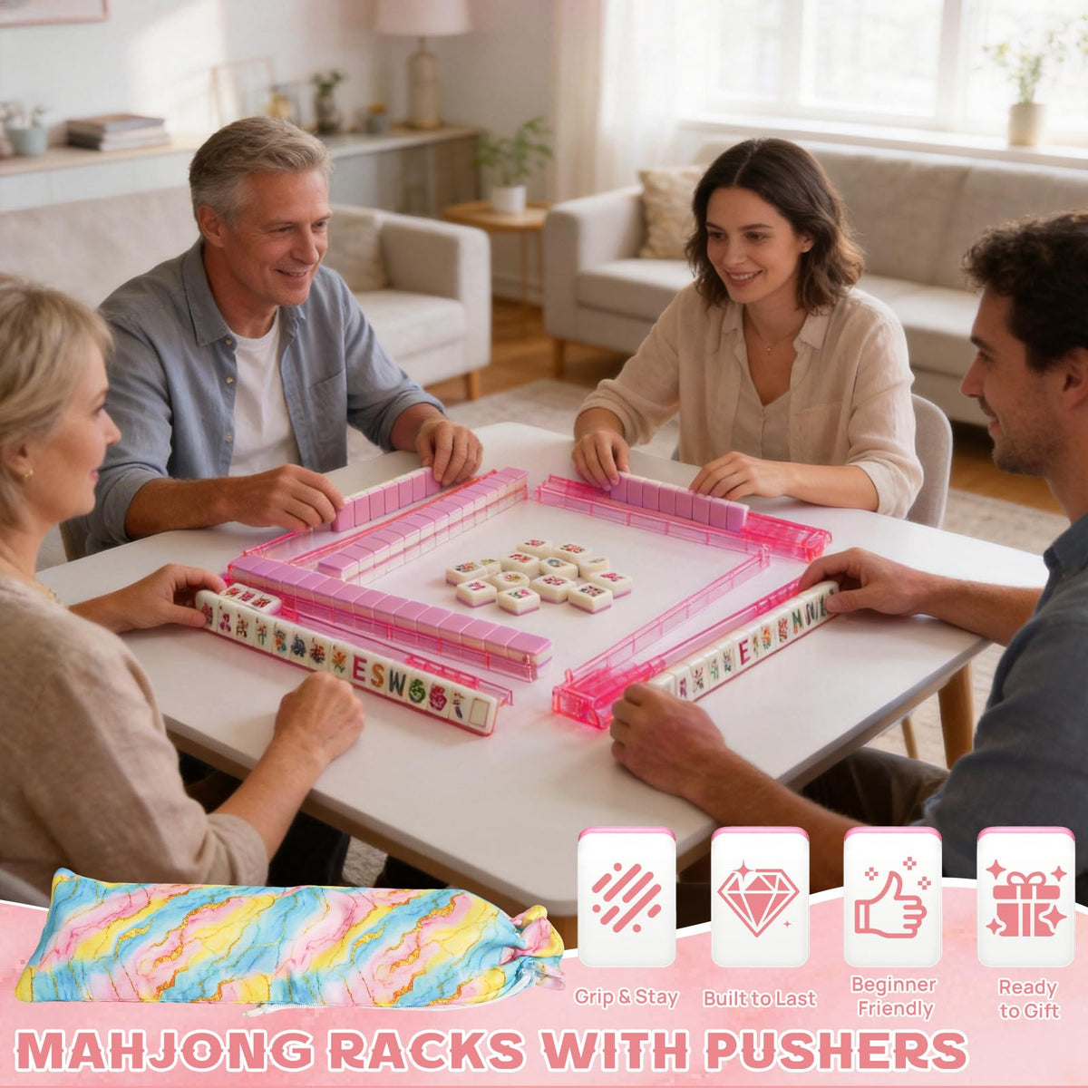 17.5'' Non-Slip Mahjong Racks with Pushers Set of 4 Acrylic Z727