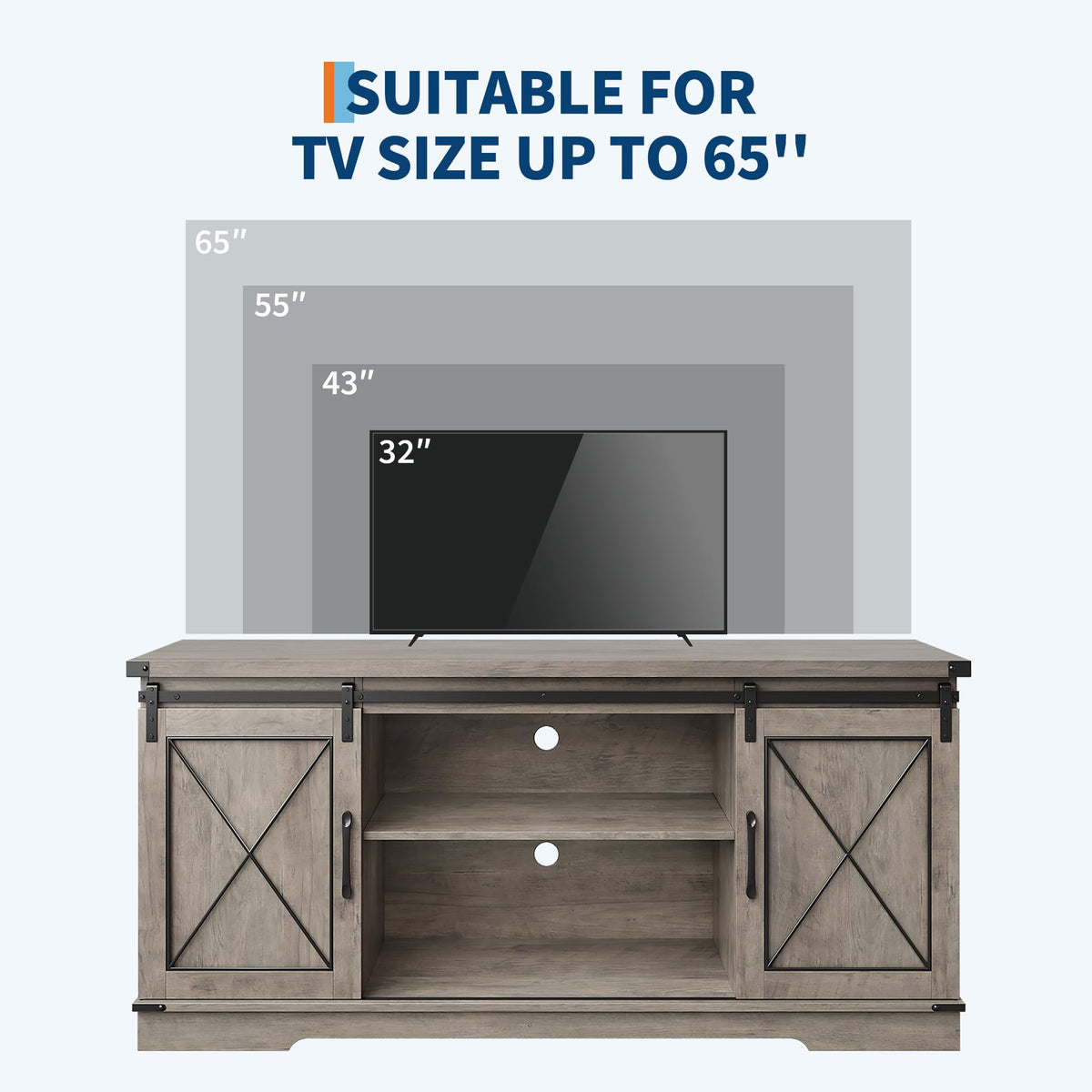 Farmhouse TV Stand with Sliding Barn Doors and Storage Cabinets J227