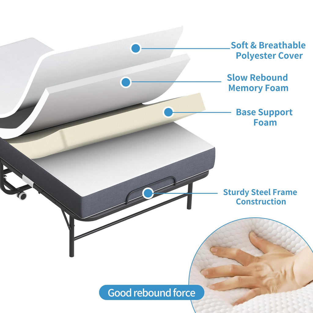 Folding Bed with Mattress, Twin Size Metal Bed Frame with Wheels S874