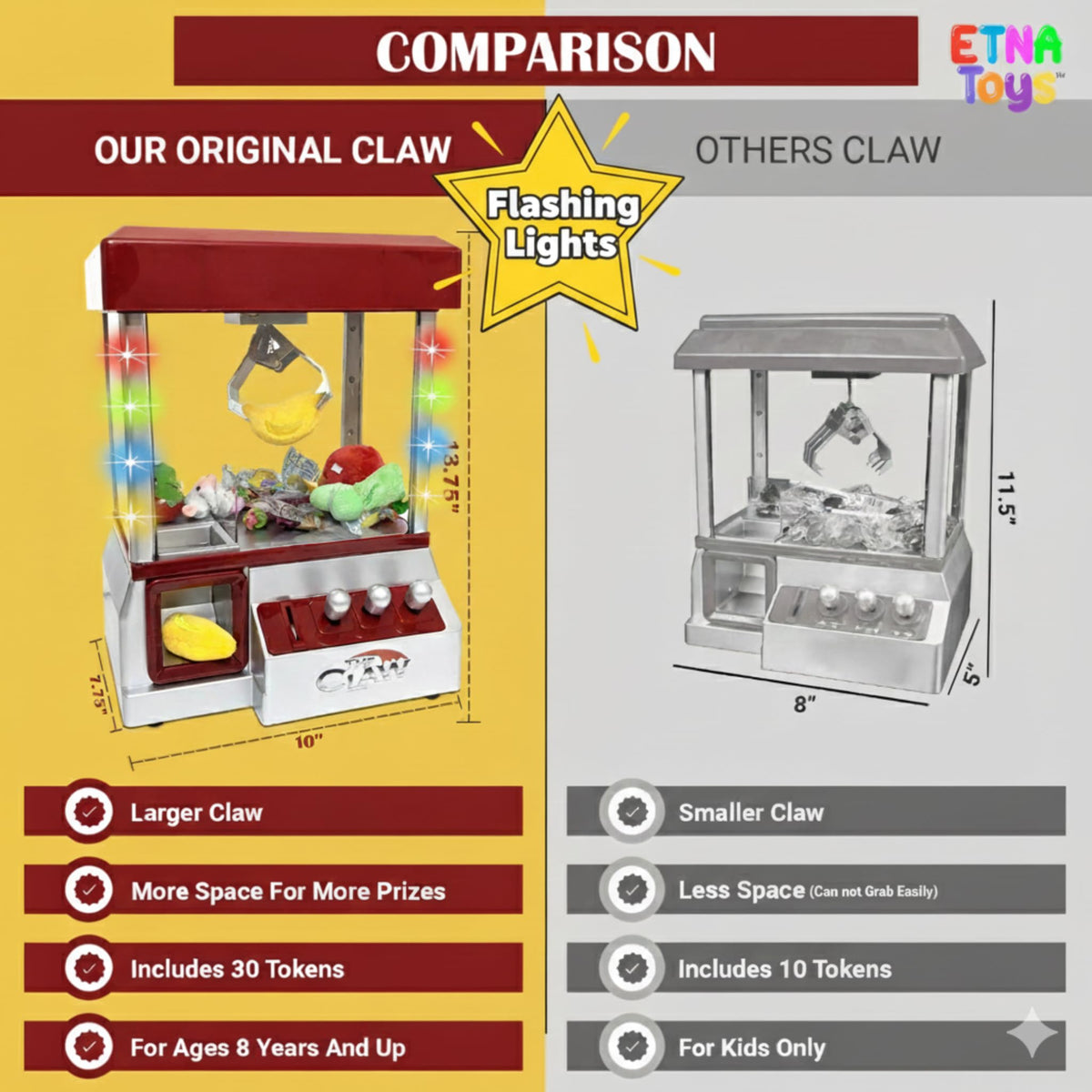 Electronic Arcade Claw Machine with LED Lights and Sound T1610