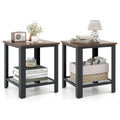 2-Tier End Table Set of 2, 16 Inch Side Table with Mesh Storage Shelf N1819